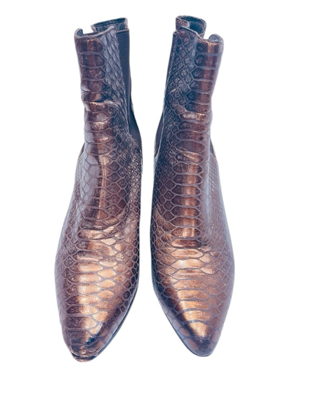 ASH Brown Metallic Snake-Embossed Pointed Leather Toe Chelsea Booties 37 - Picture 3 of 10